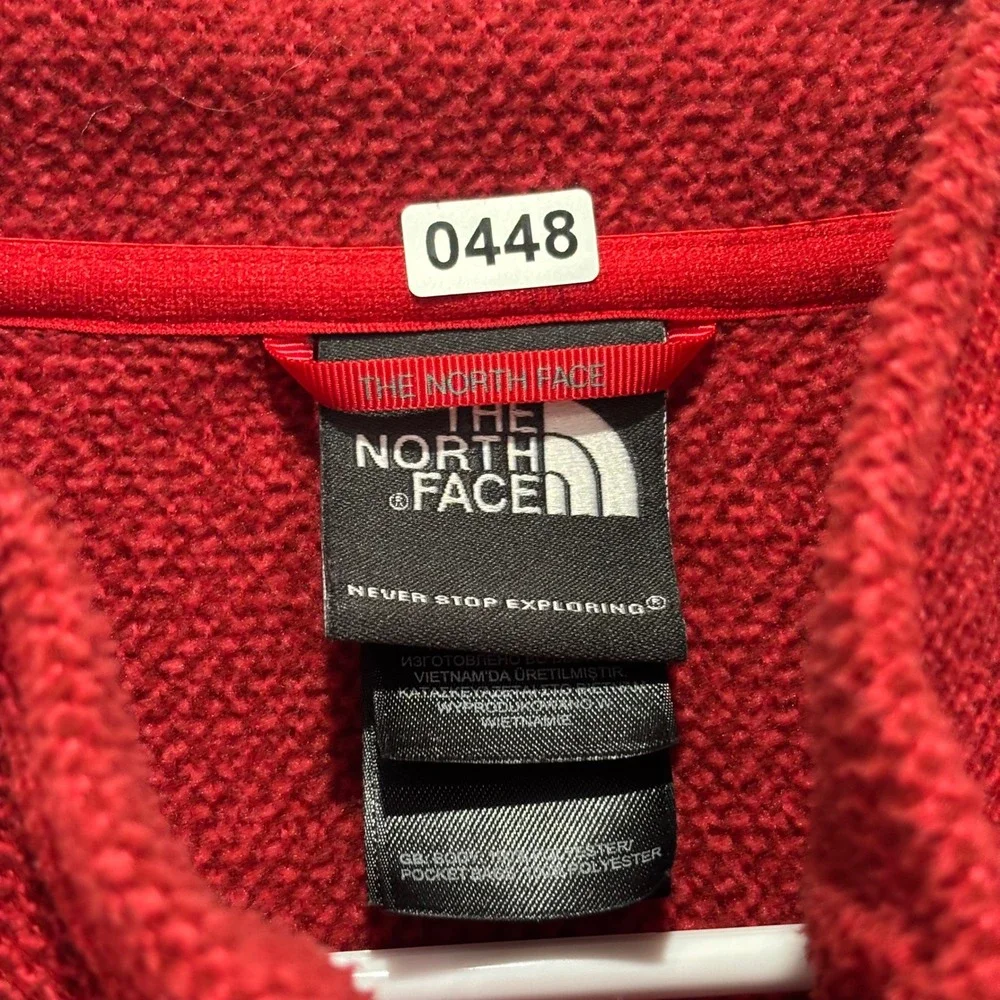 The North Face Mens XL Red Textured Fleece Full Zip Jacket Chest Pocket